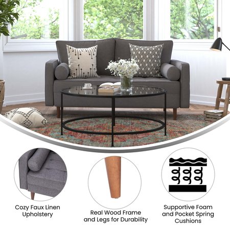 Flash Furniture Dark Gray Faux Linen Upholstered Tufted Loveseat IS-PL100-DKGY-GG